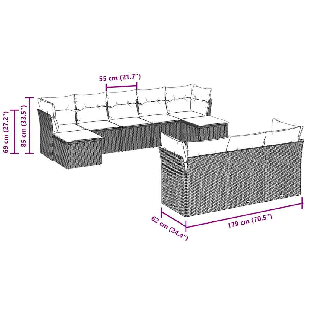 Set Divano Giardino 10 pz con Cuscini Grigio Chiaro Polyrattan | homemem39