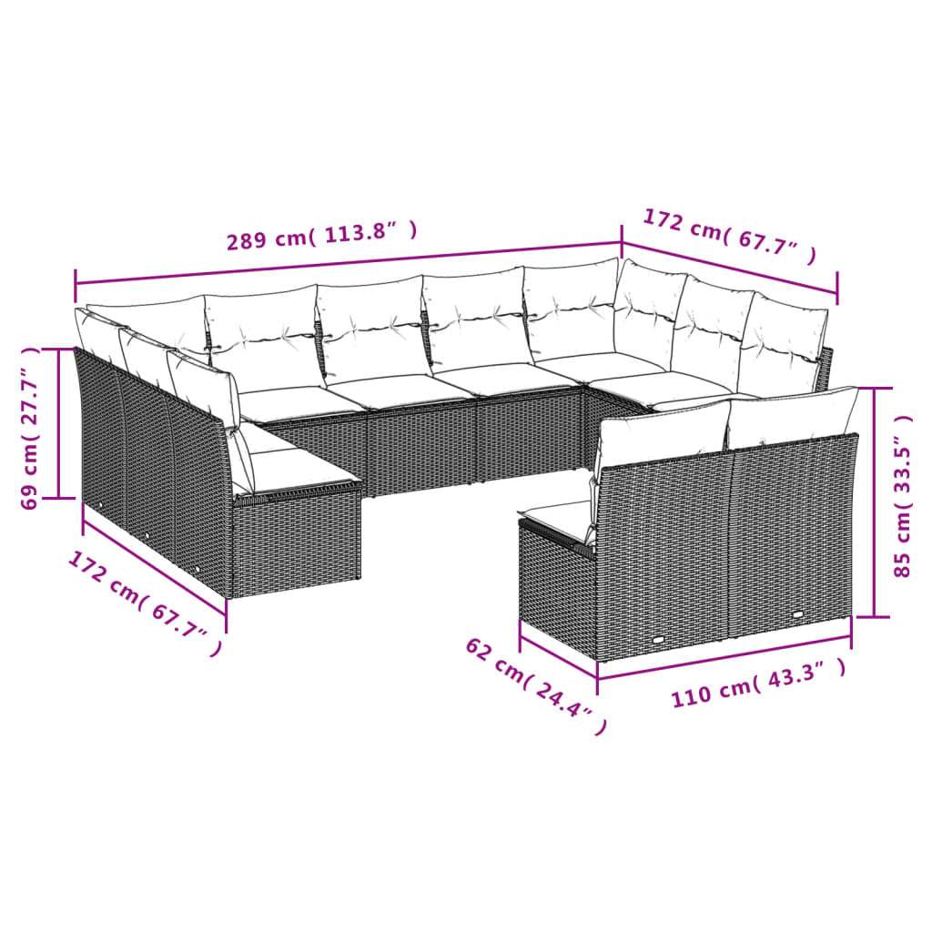 Set Divani da Giardino 11 pz con Cuscini in Polyrattan Nero | homemem39