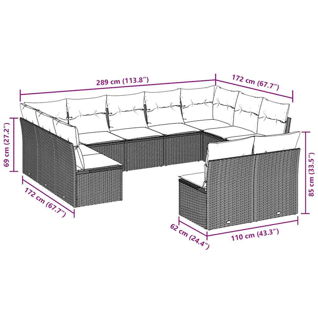 Set Divani da Giardino 11 pz con Cuscini in Polyrattan Grigio | homemem39