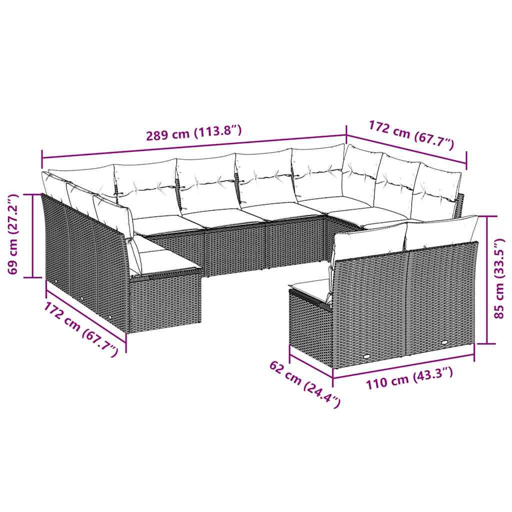 Set Divani da Giardino 11 pz con Cuscini Polyrattan Marrone | homemem39
