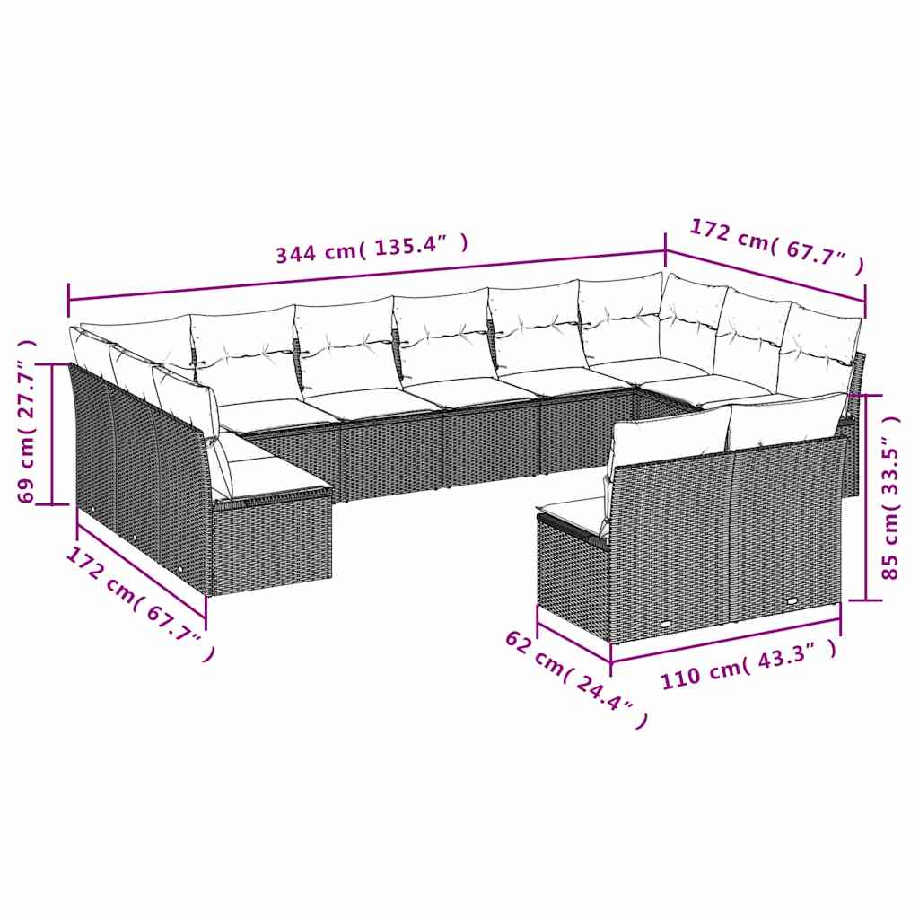 Set Divani da Giardino 12 pz con Cuscini Nero in Polyrattan | homemem39