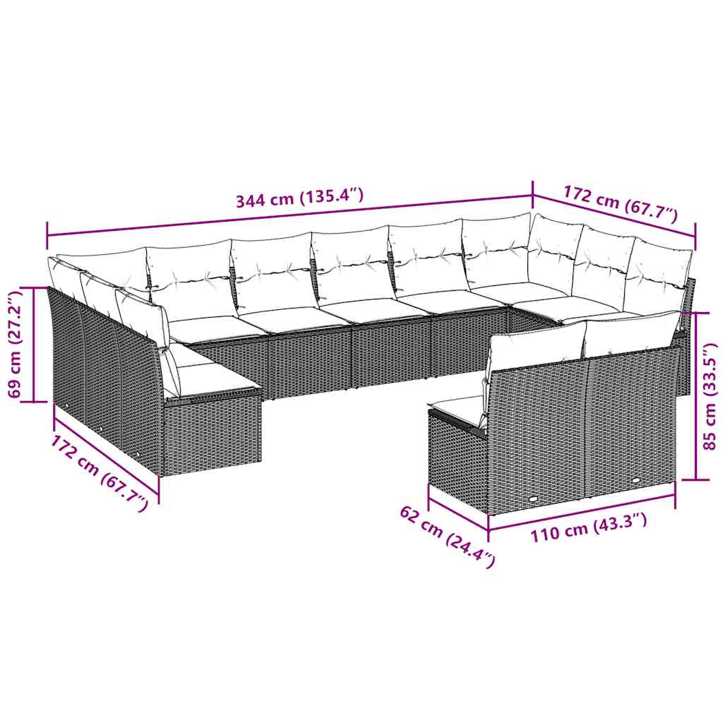 Set Divano Giardino 12 pz con Cuscini Grigio Chiaro Polyrattan | homemem39