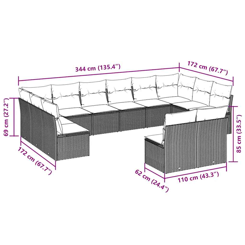 Set Divani da Giardino 12 pz con Cuscini Marrone in Polyrattan | homemem39