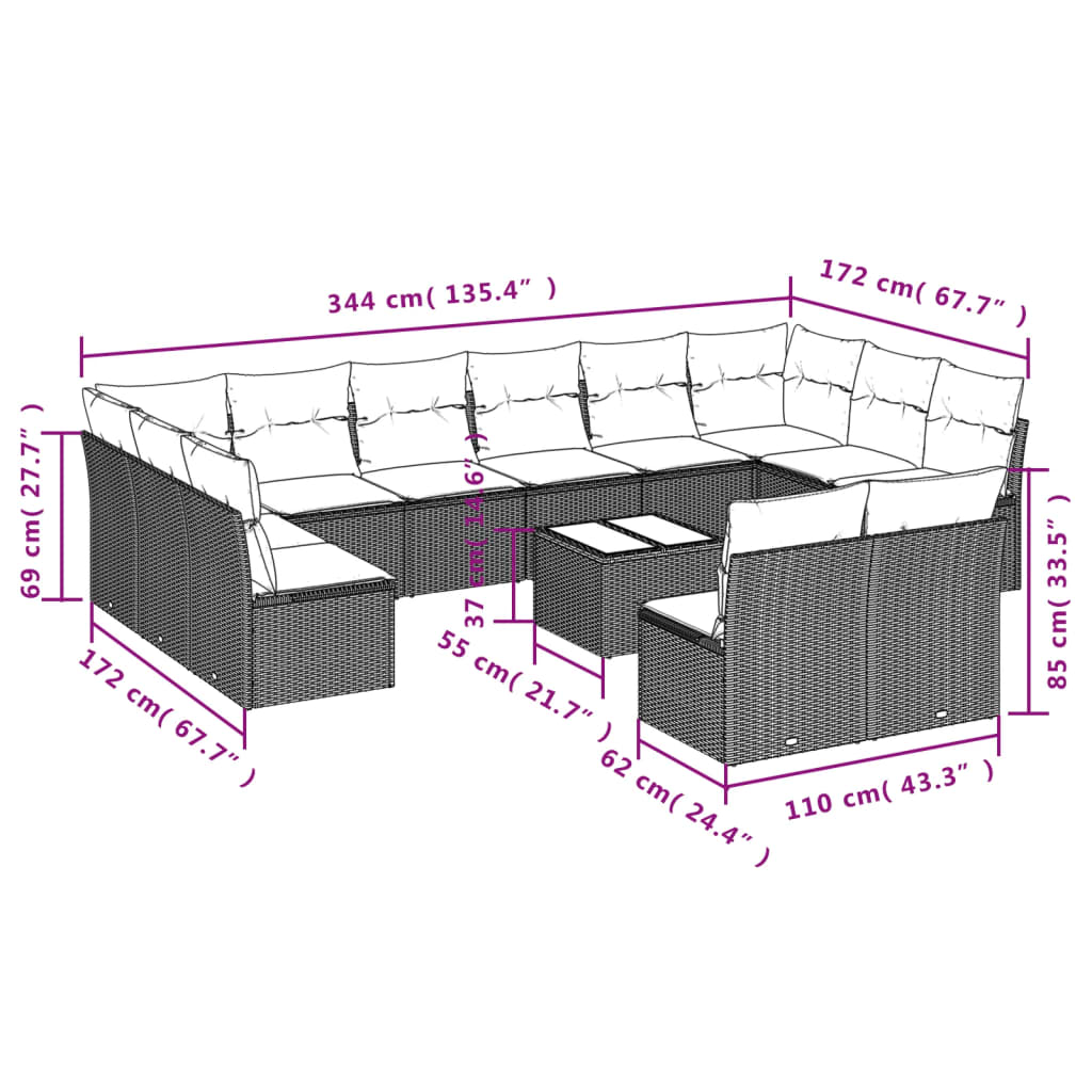 Set Divani da Giardino 13 pz con Cuscini Grigio in Polyrattan | homemem39