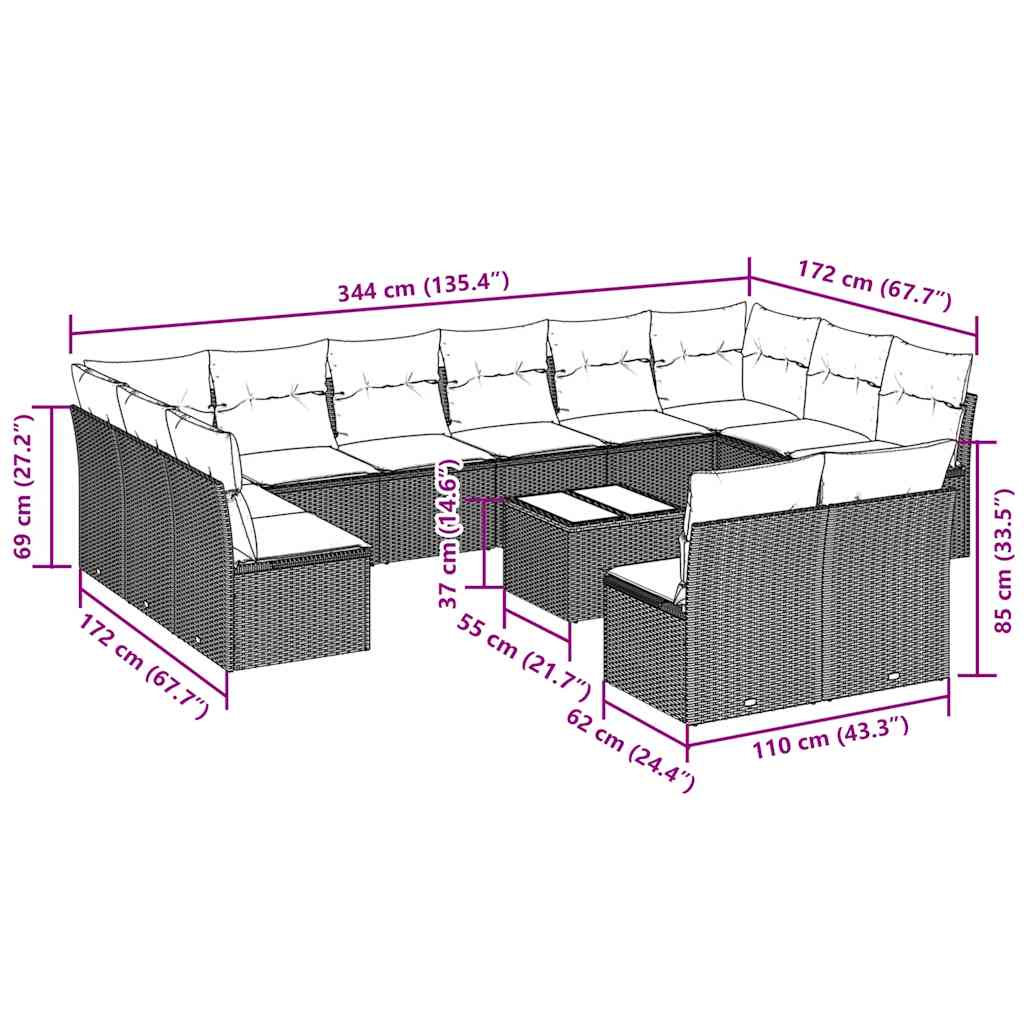 Set Divani Giardino 13 pz con Cuscini Grigio Chiaro Polyrattan | homemem39