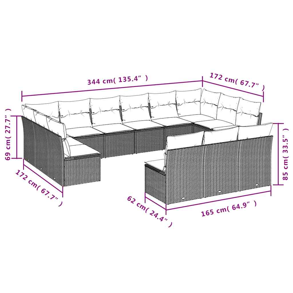 Set Divani da Giardino 13pz con Cuscini Nero in Polyrattan | homemem39