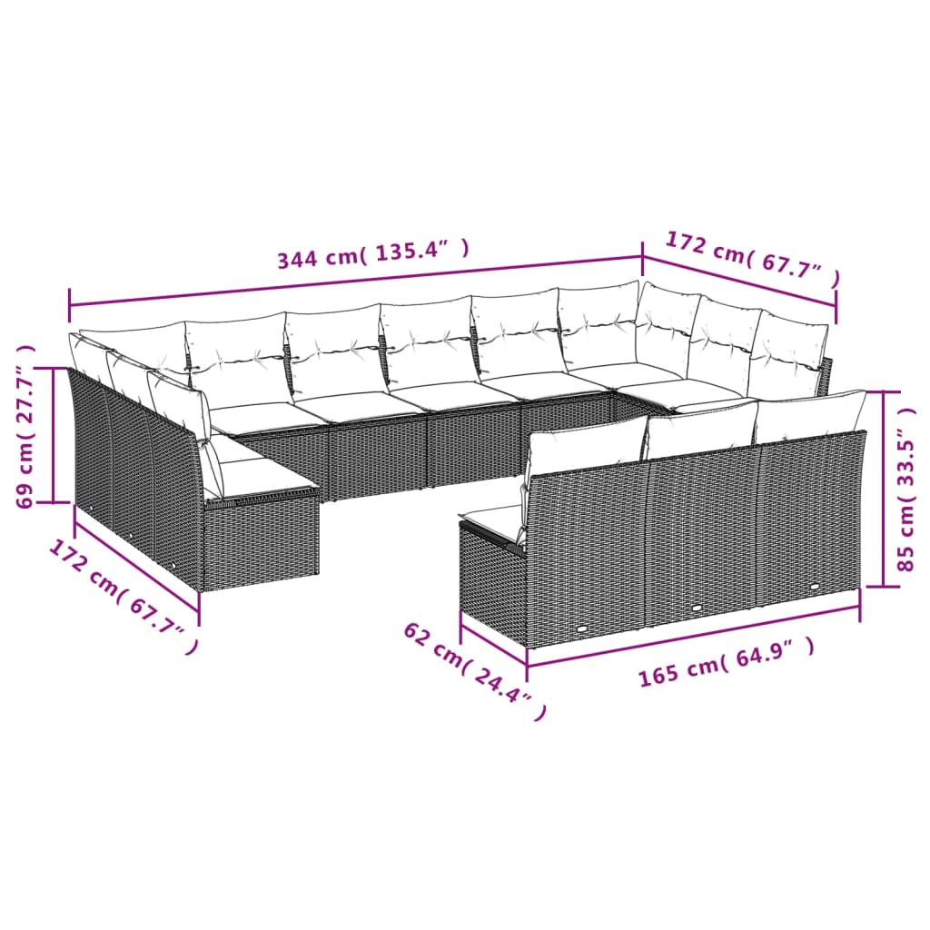 Set Divani da Giardino 13pz con Cuscini Nero in Polyrattan | homemem39