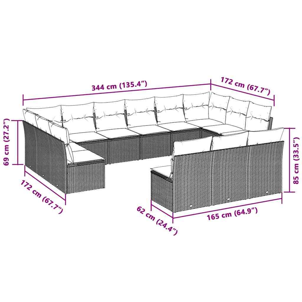Set Divani Giardino 13 pz con Cuscini Grigio Chiaro Polyrattan | homemem39