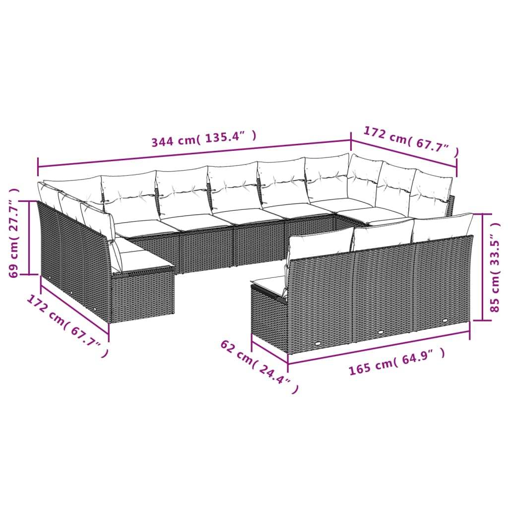 Set Divani da Giardino 13 pz con Cuscini Marrone in Polyrattan | homemem39