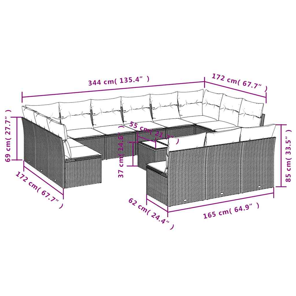 Set Divani da Giardino 14pz con Cuscini in Polyrattan Nero | homemem39