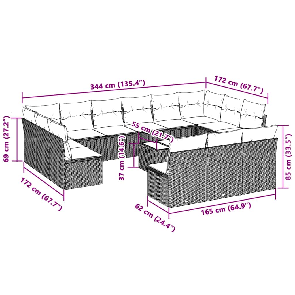 Set Divani da Giardino 14pz con Cuscini in Polyrattan | homemem39