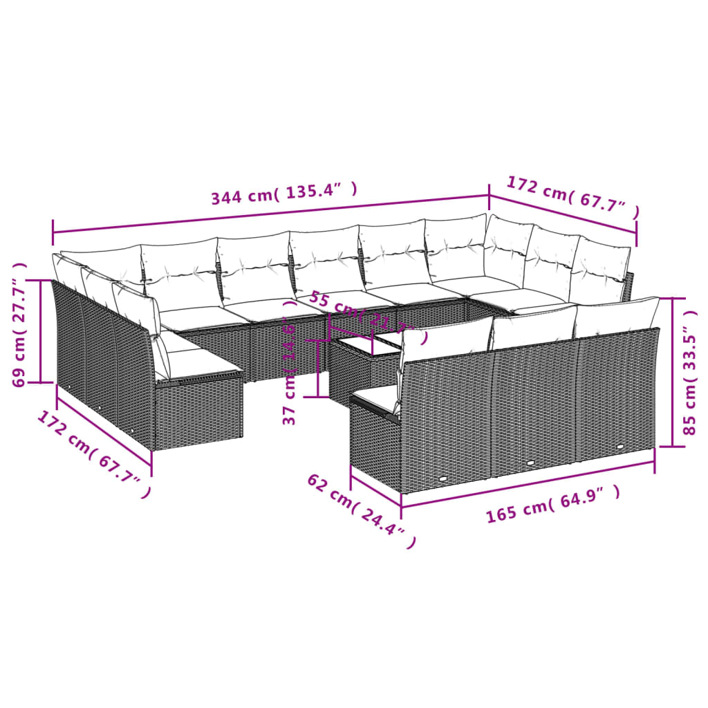 Set Divani da Giardino 14pz con Cuscini in Polyrattan Marrone | homemem39