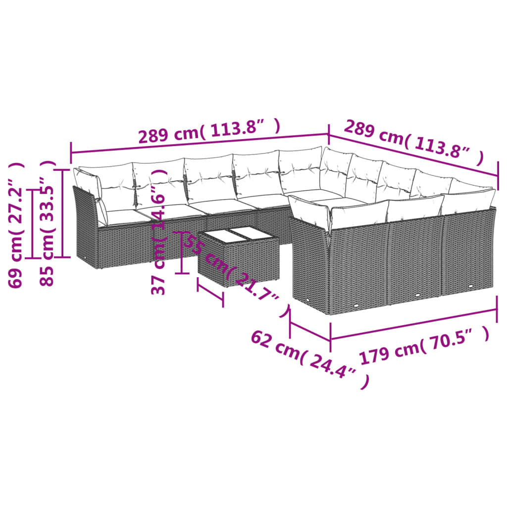 Set Divani da Giardino 12 pz con Cuscini Nero in Polyrattan | homemem39