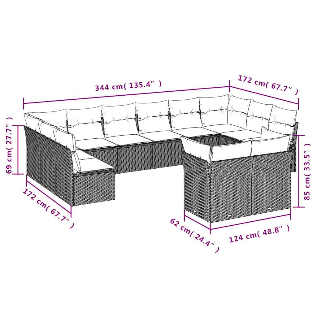 Set Divani da Giardino 12 pz con Cuscini Nero in Polyrattan | homemem39