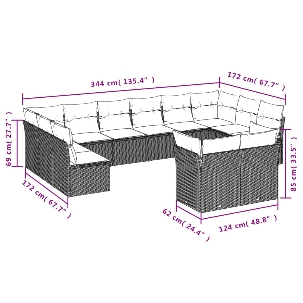 Set Divani da Giardino 12 pz con Cuscini Beige in Polyrattan | homemem39