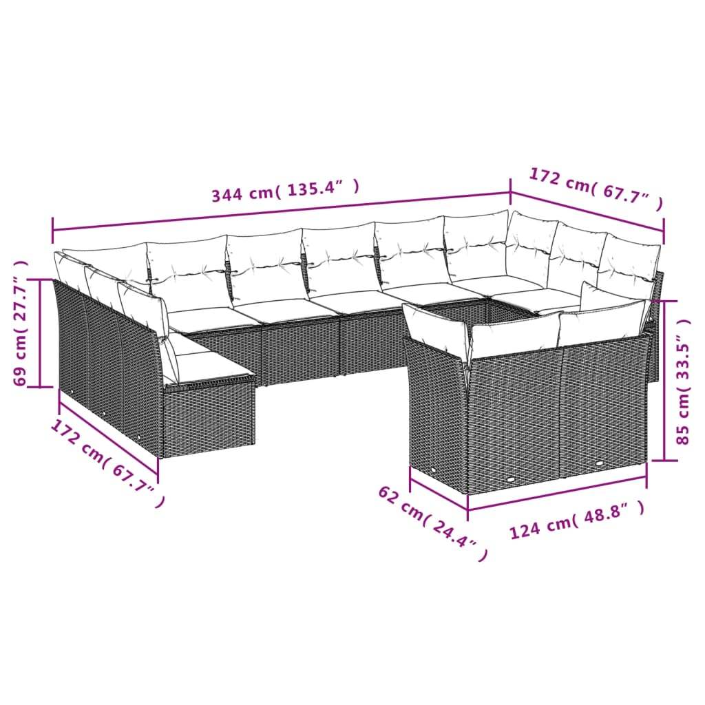 Set Divani da Giardino 12 pz con Cuscini Grigio in Polyrattan | homemem39