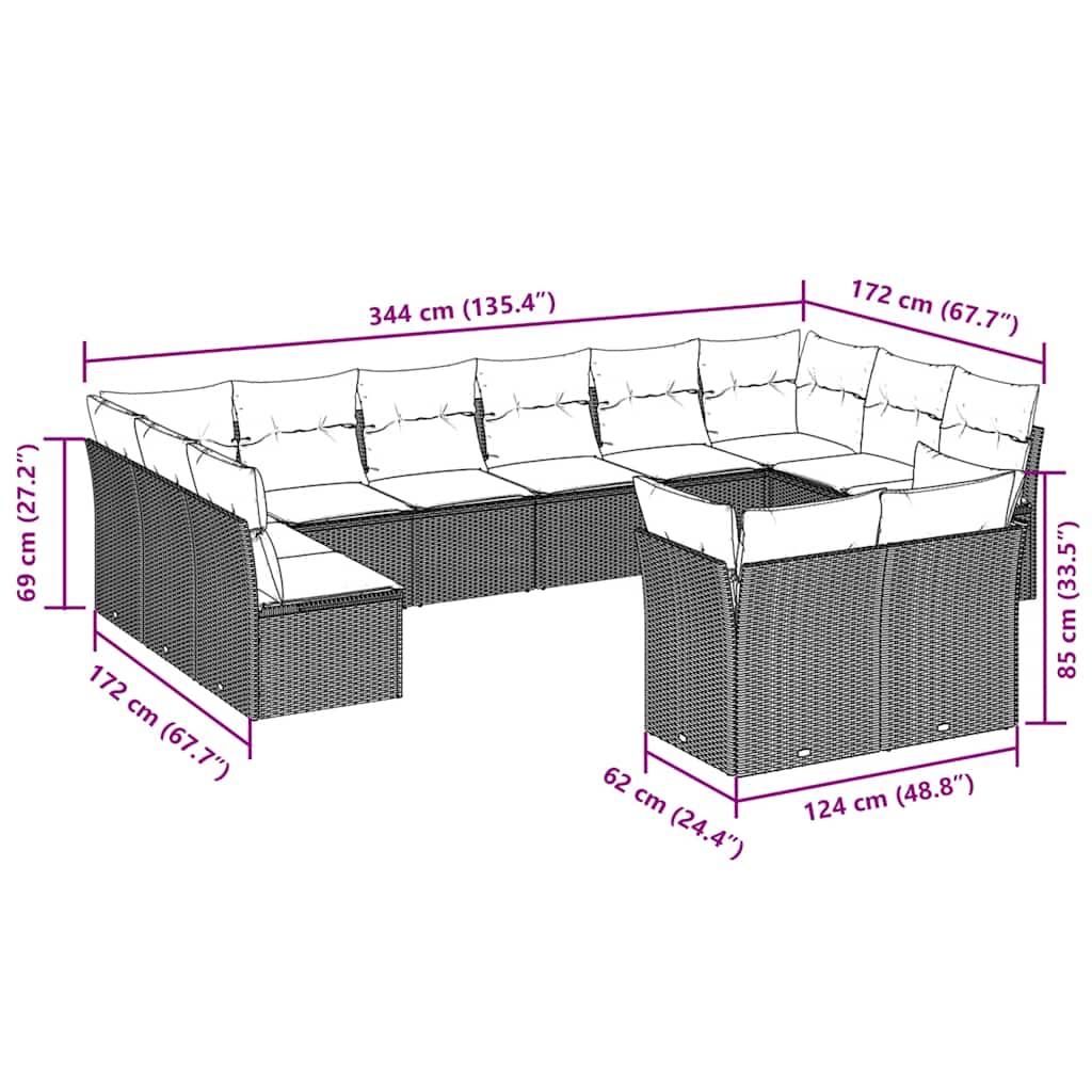 Set Divano Giardino 12 pz con Cuscini Grigio Chiaro Polyrattan | homemem39