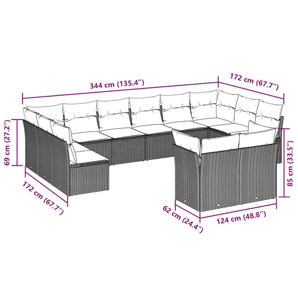 Set Divani da Giardino 12 pz con Cuscini Marrone in Polyrattan | homemem39