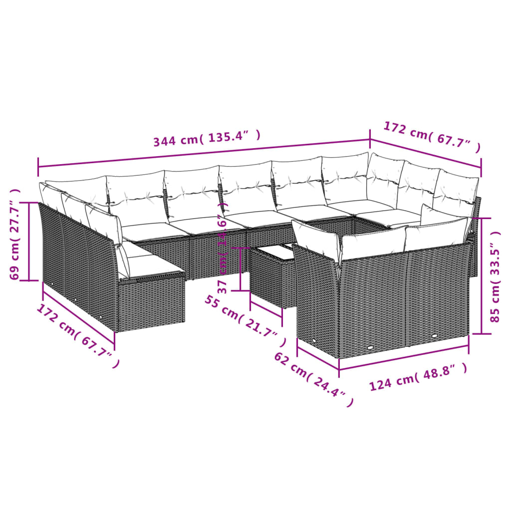 Set Divano da Giardino 13 pz con Cuscini Beige in Polyrattan | homemem39