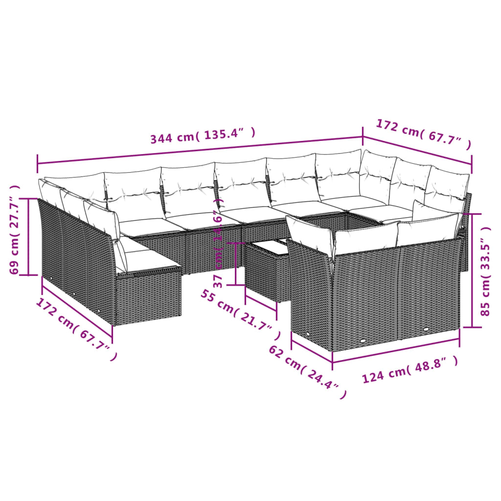 Set Divani da Giardino 13 pz con Cuscini Grigio in Polyrattan | homemem39