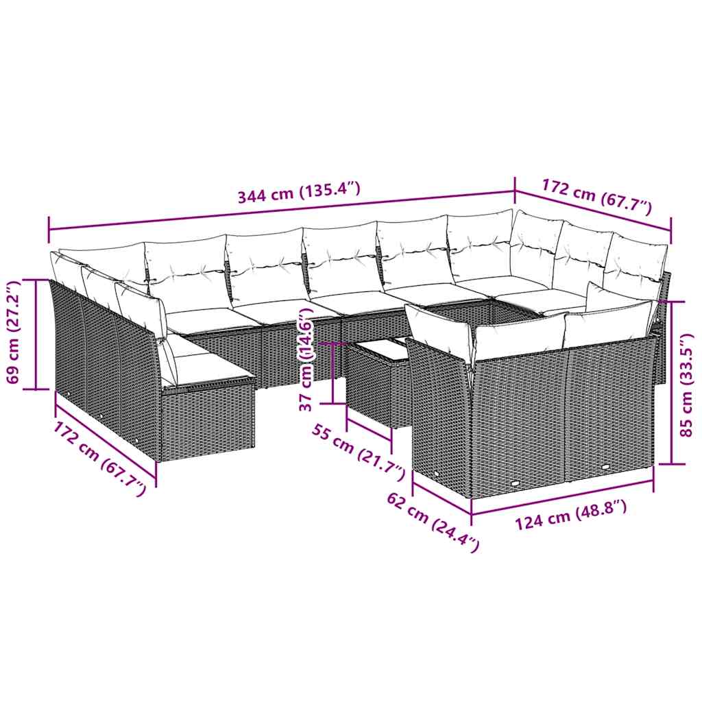 Set Divani Giardino 13 pz con Cuscini Grigio Chiaro Polyrattan | homemem39