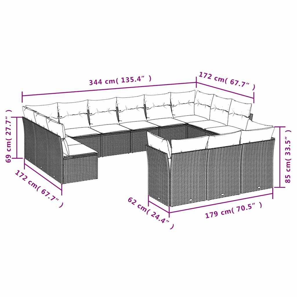 Set Divani da Giardino 13pz con Cuscini Nero in Polyrattan | homemem39