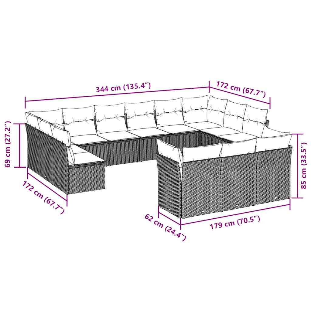 Set Divani Giardino 13 pz con Cuscini Grigio Chiaro Polyrattan | homemem39
