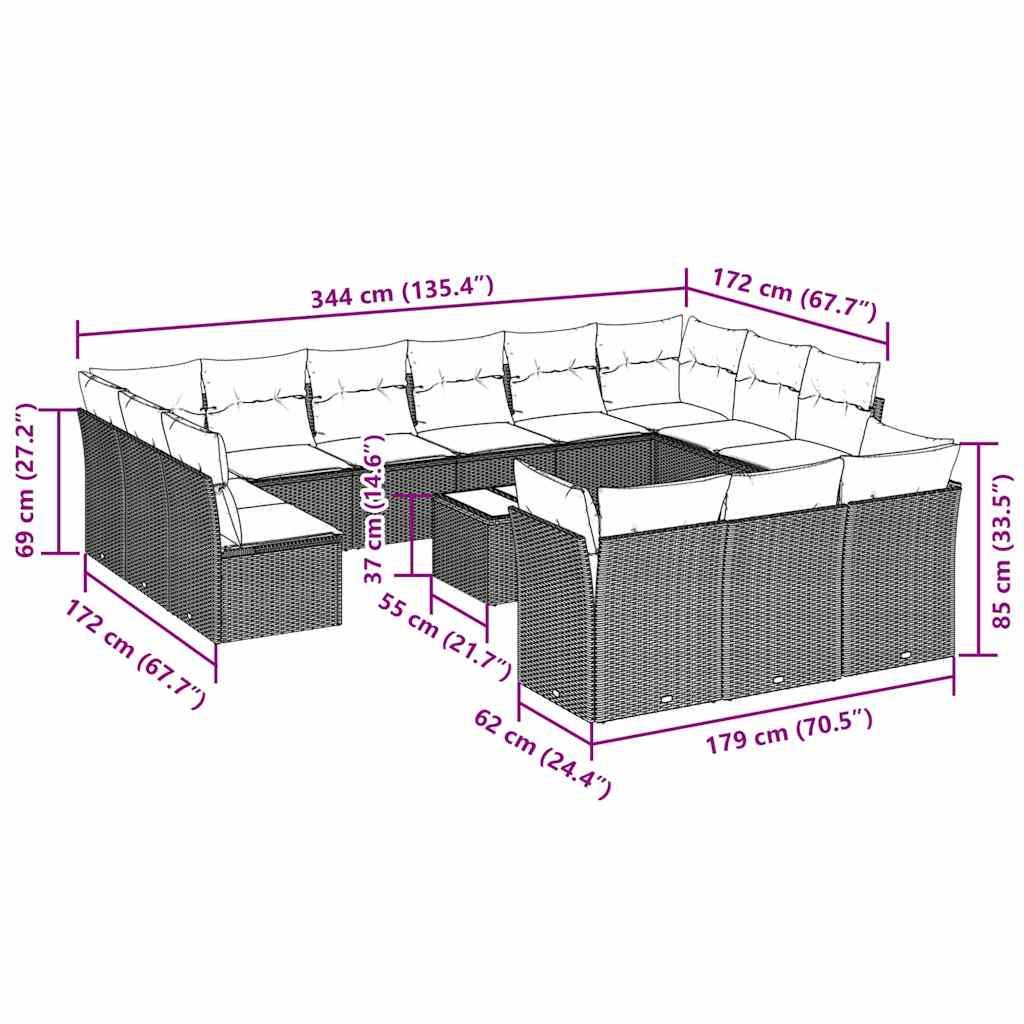 Set Divani da Giardino 14pz con Cuscini in Polyrattan | homemem39