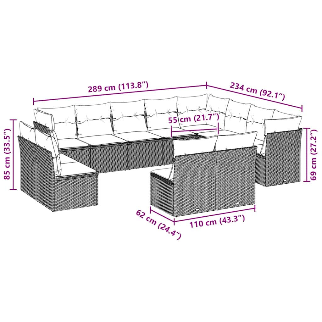 Set Divano Giardino 12 pz con Cuscini Grigio Chiaro Polyrattan | homemem39