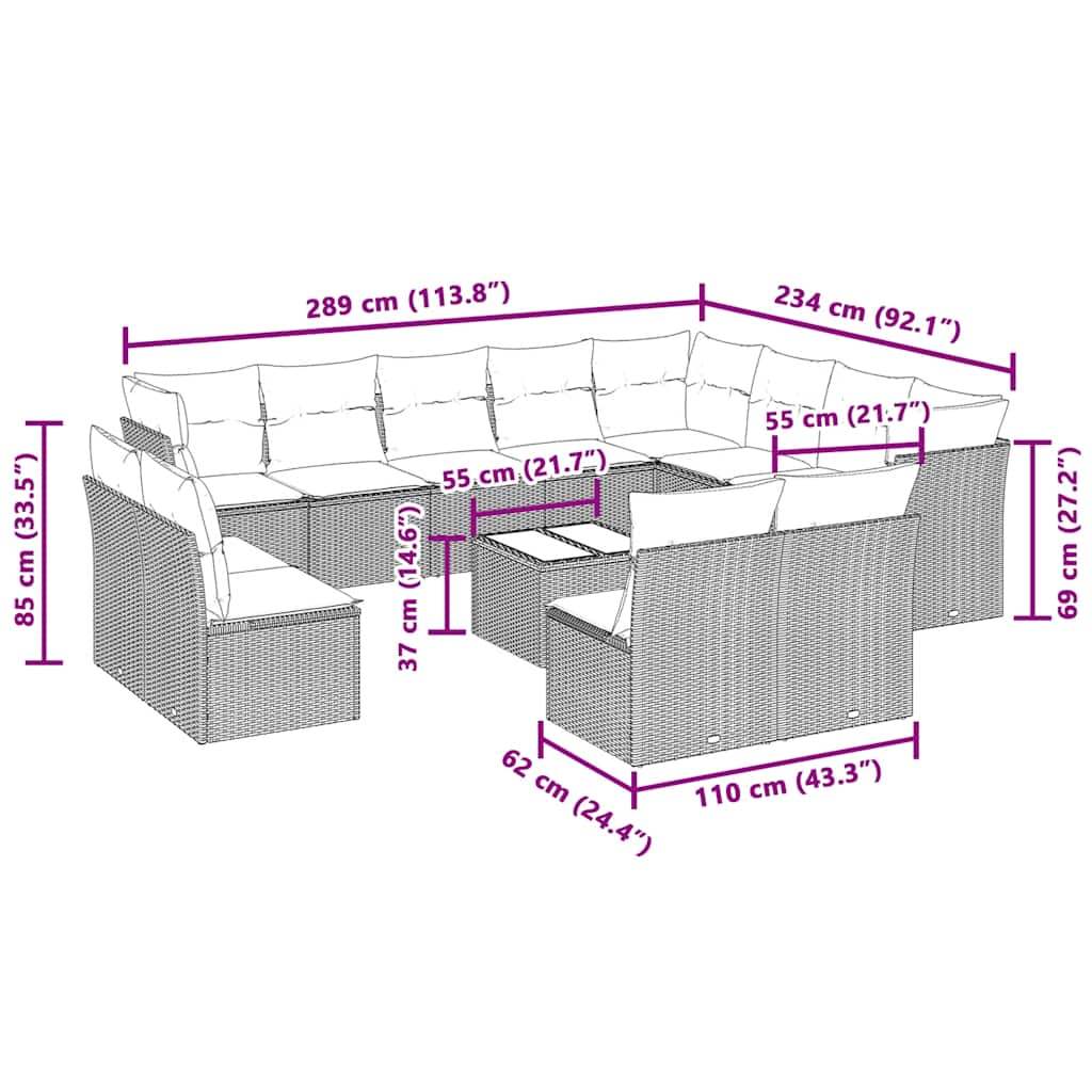 Set Divani Giardino 13 pz con Cuscini Grigio Chiaro Polyrattan | homemem39