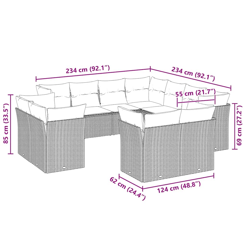 Set Divani da Giardino 11 pz con Cuscini in Polyrattan Grigio | homemem39
