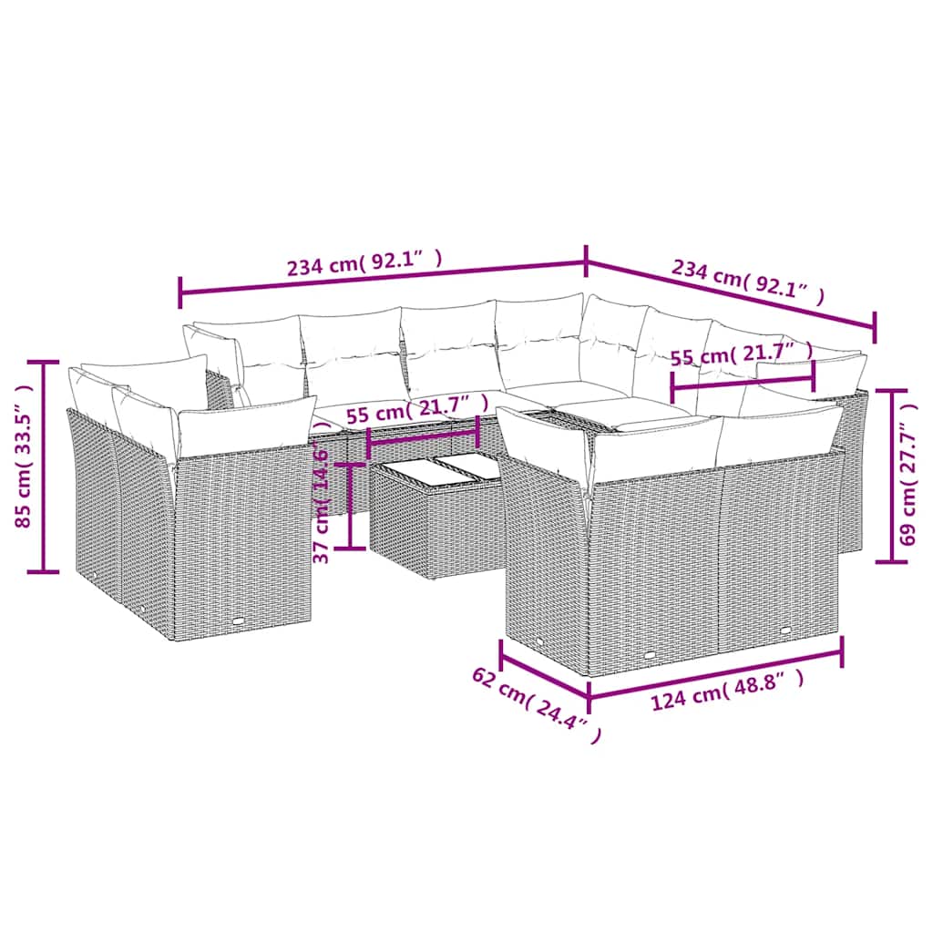 Set Divani da Giardino 12 pz con Cuscini Nero in Polyrattan | homemem39