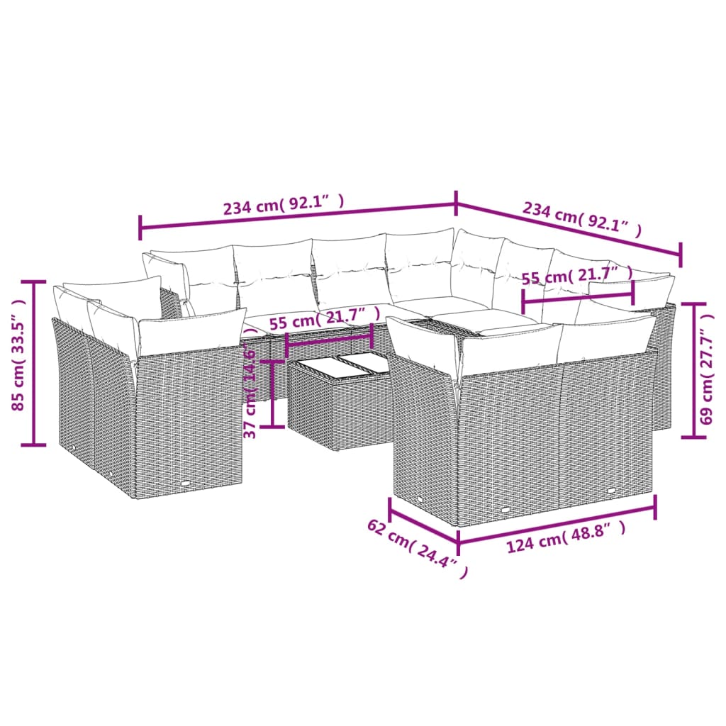 Set Divani da Giardino 12 pz con Cuscini Nero in Polyrattan | homemem39