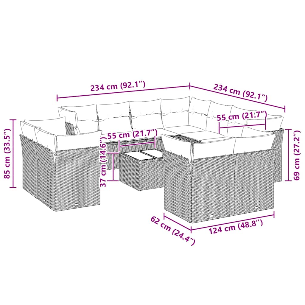 Set Divano Giardino 12 pz con Cuscini Grigio Chiaro Polyrattan | homemem39