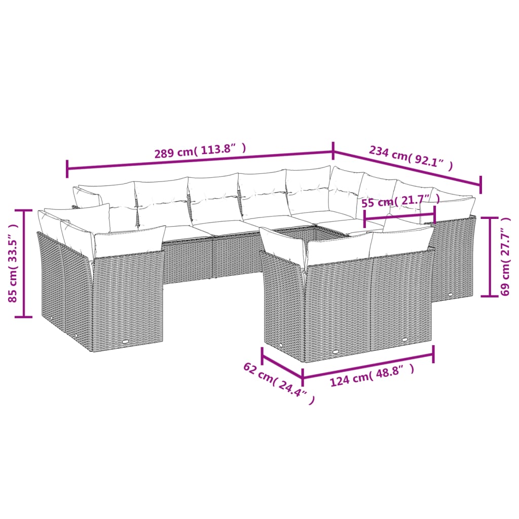 Set Divani da Giardino 12 pz con Cuscini Beige in Polyrattan | homemem39