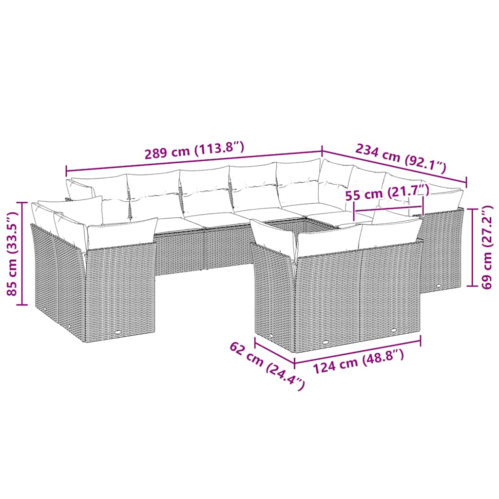 Set Divano Giardino 12 pz con Cuscini Grigio Chiaro Polyrattan | homemem39