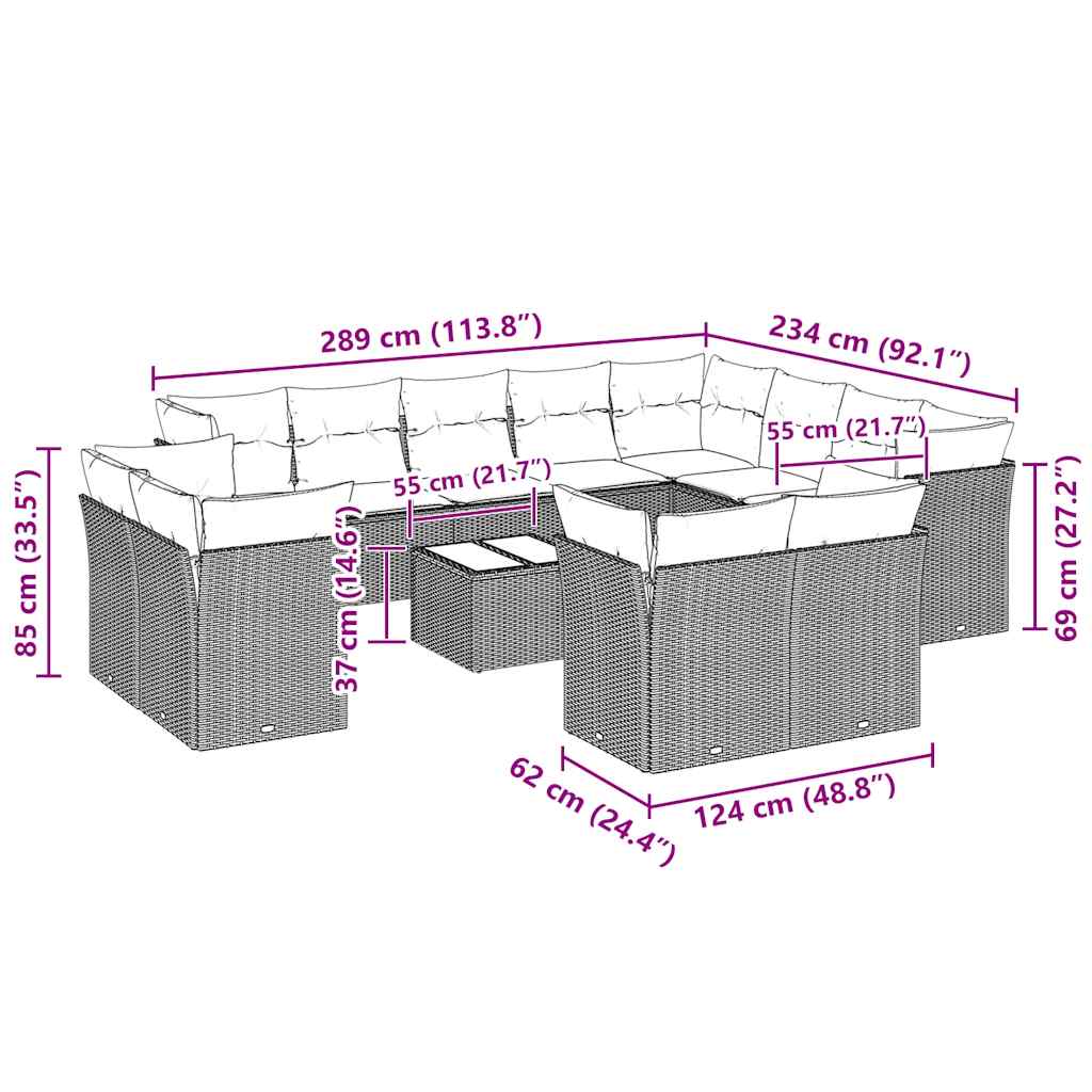 Set Divani Giardino 13 pz con Cuscini Grigio Chiaro Polyrattan | homemem39
