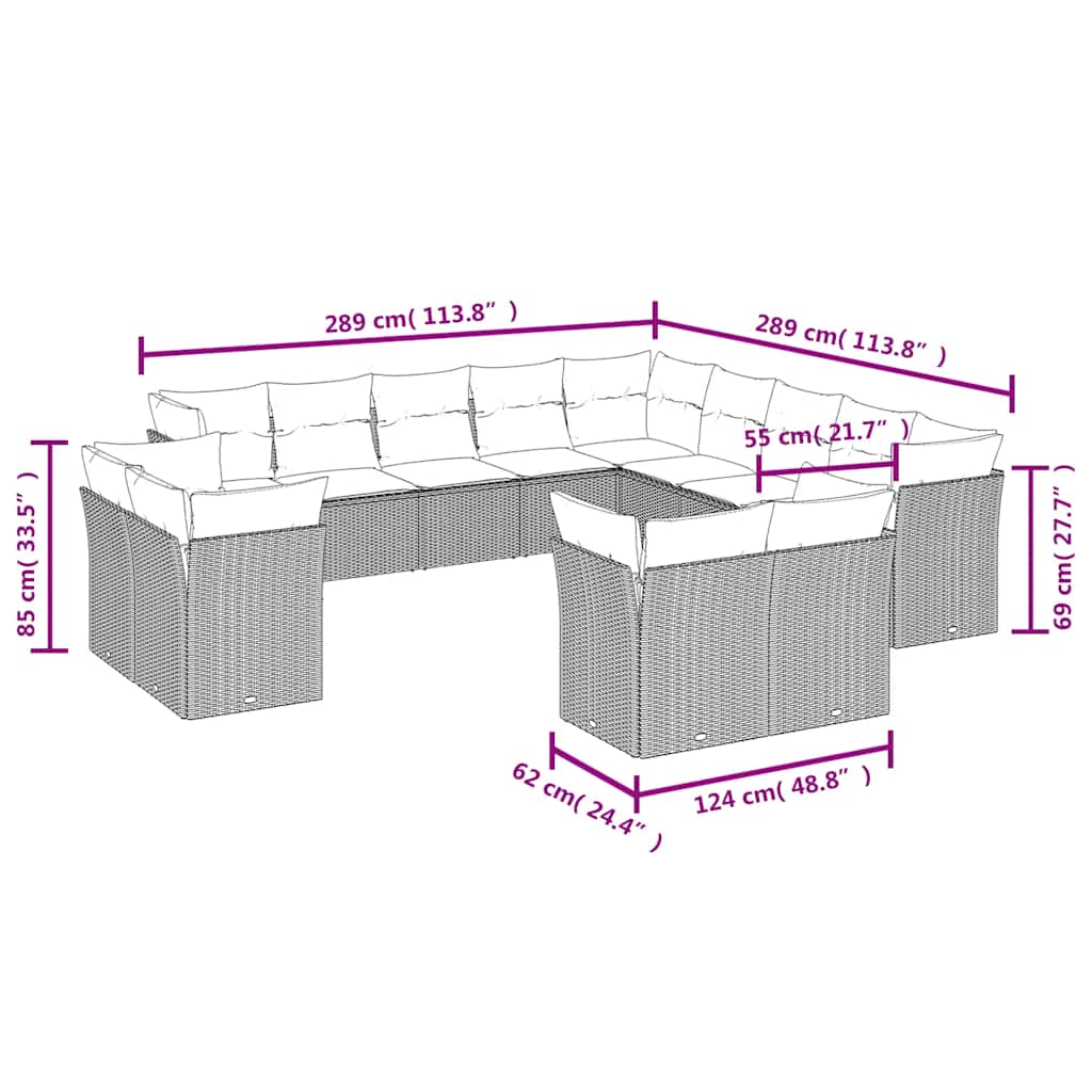 Set Divani da Giardino 13pz con Cuscini Nero in Polyrattan | homemem39
