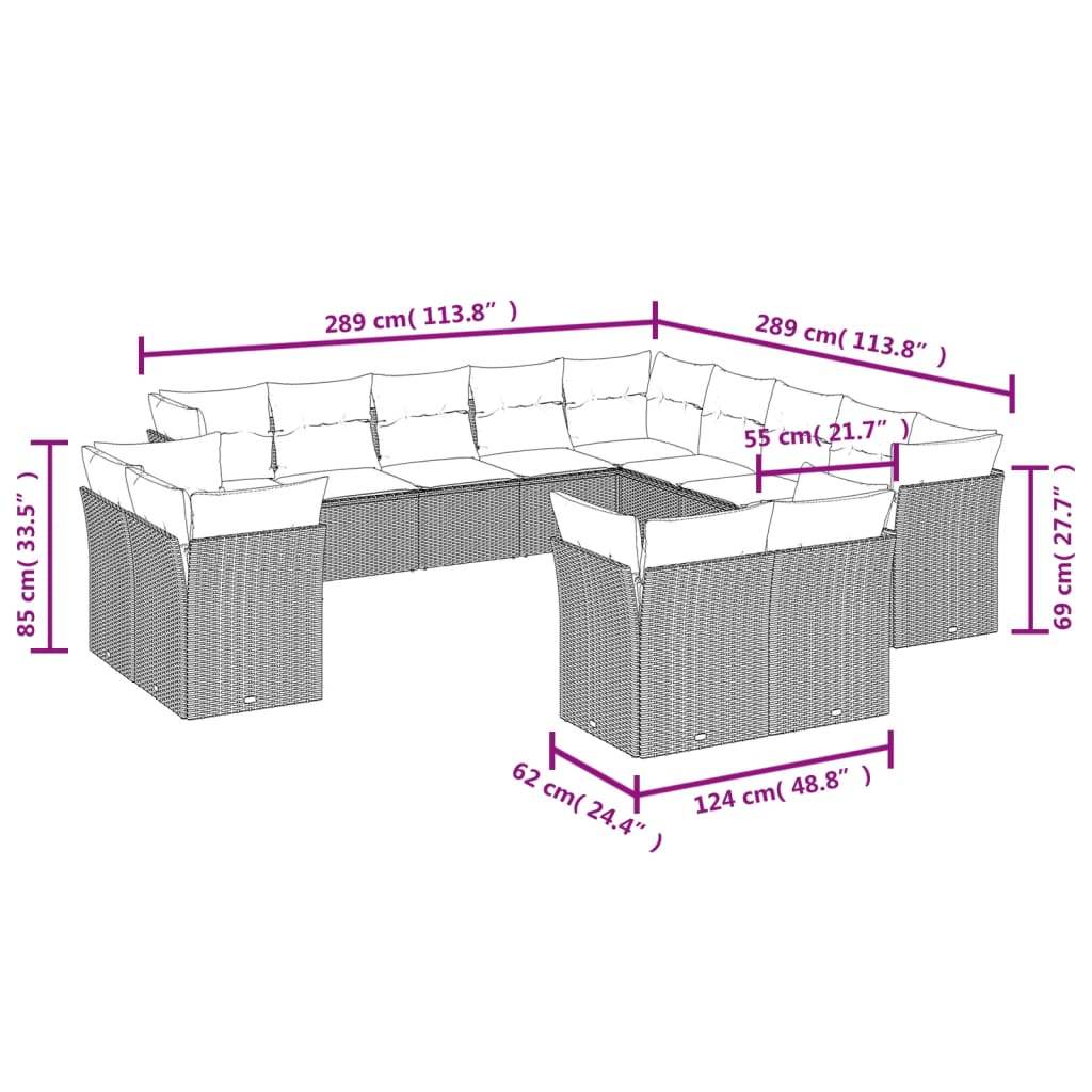 Set Divano da Giardino 13 pz con Cuscini Beige in Polyrattan | homemem39