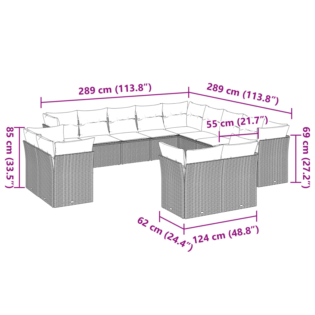Set Divani Giardino 13 pz con Cuscini Grigio Chiaro Polyrattan | homemem39