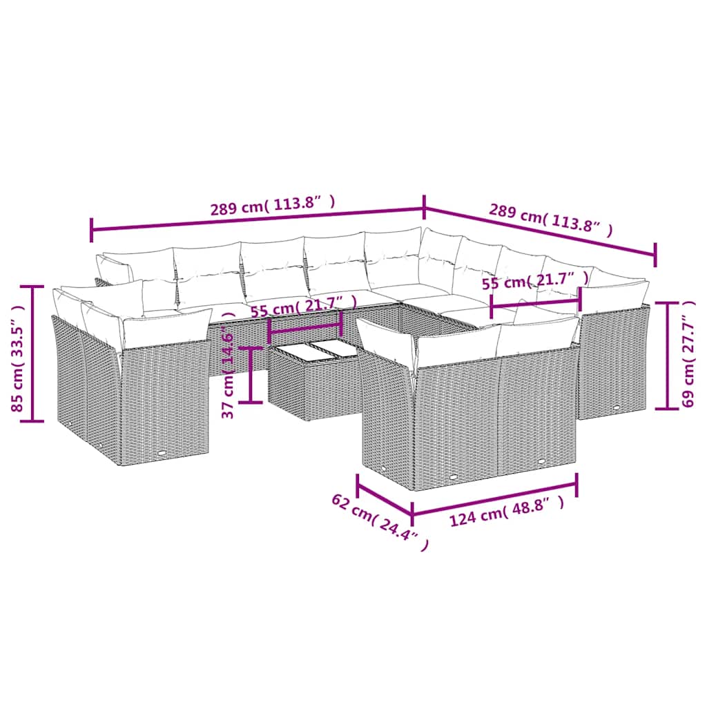 Set Divani da Giardino 14pz con Cuscini in Polyrattan Nero | homemem39