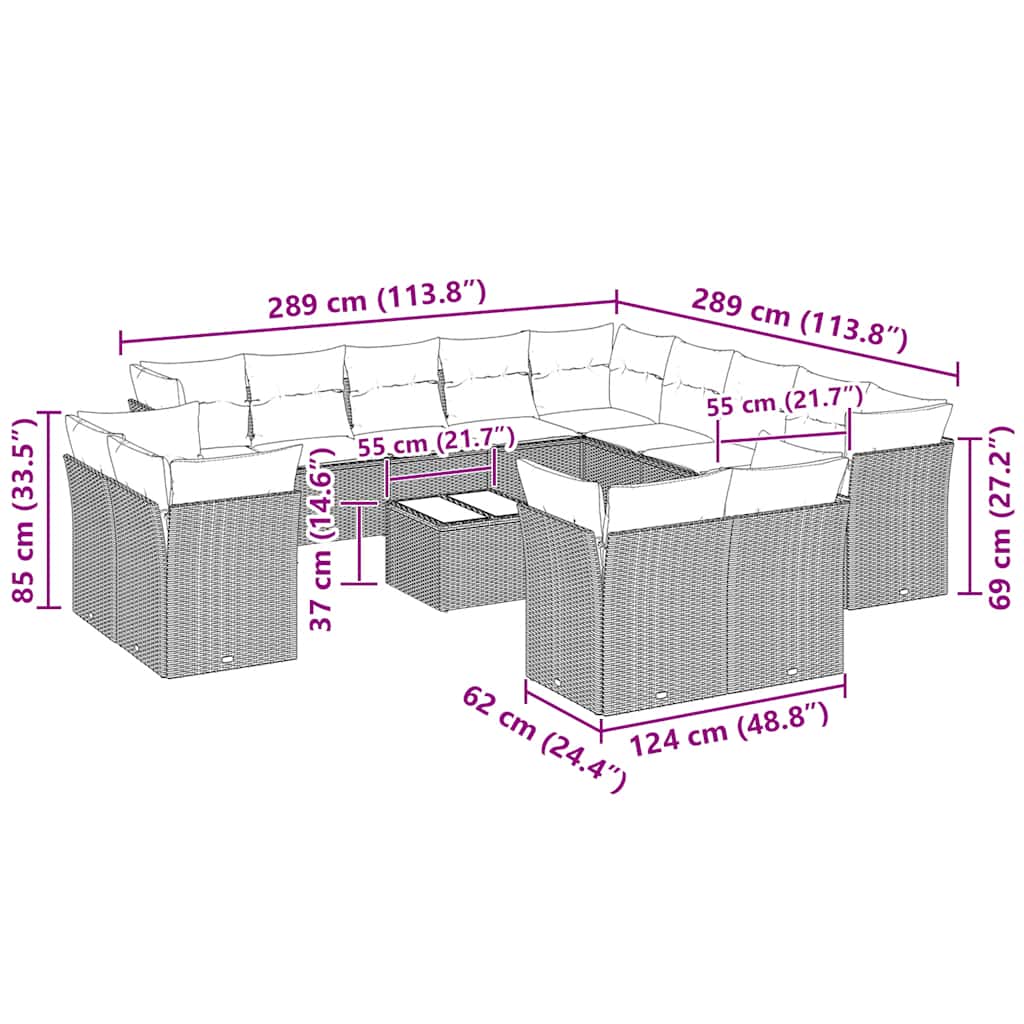 Set Divani da Giardino 14pz con Cuscini in Polyrattan | homemem39