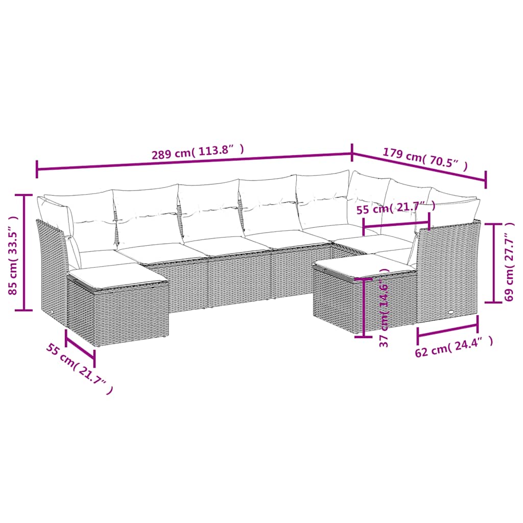 Set Divani da Giardino 9 pz con Cuscini Nero in Polyrattan | homemem39