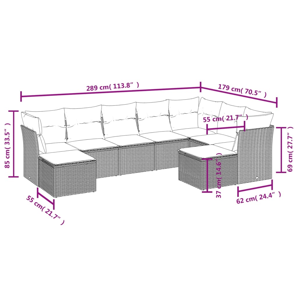 Set Divani da Giardino 9 pz con Cuscini Nero in Polyrattan | homemem39