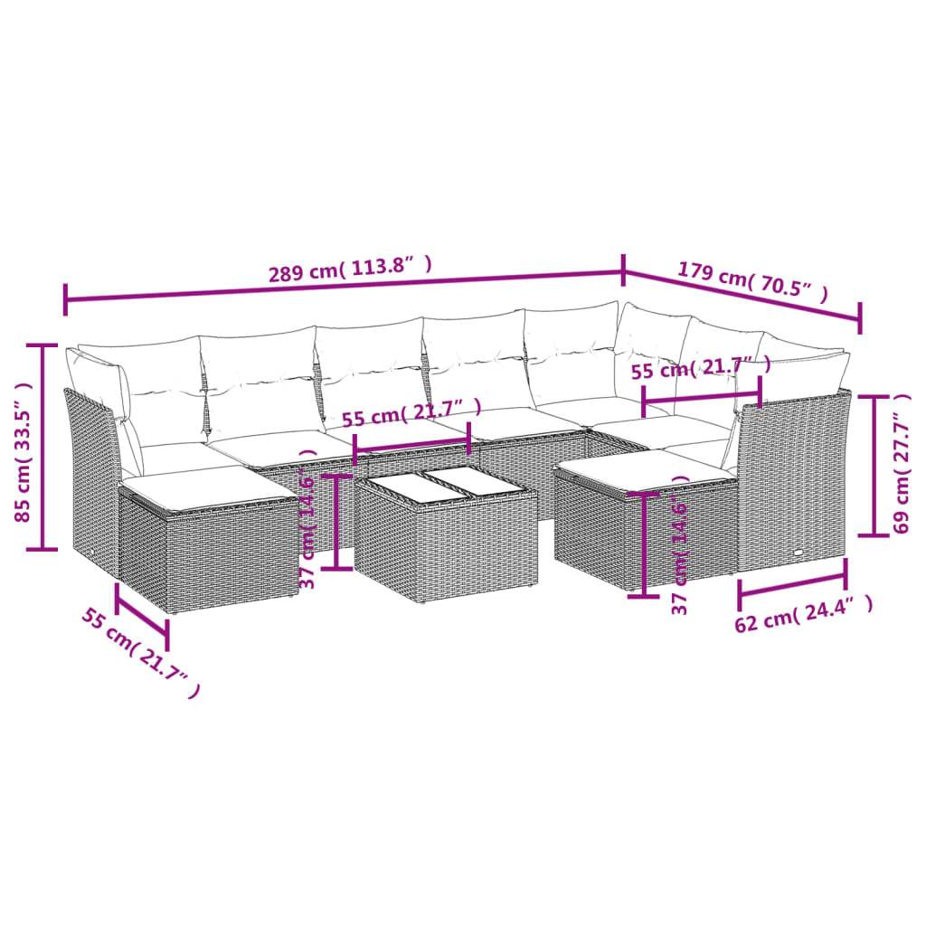 Set Divani da Giardino 10pz con Cuscini in Polyrattan Nero | homemem39