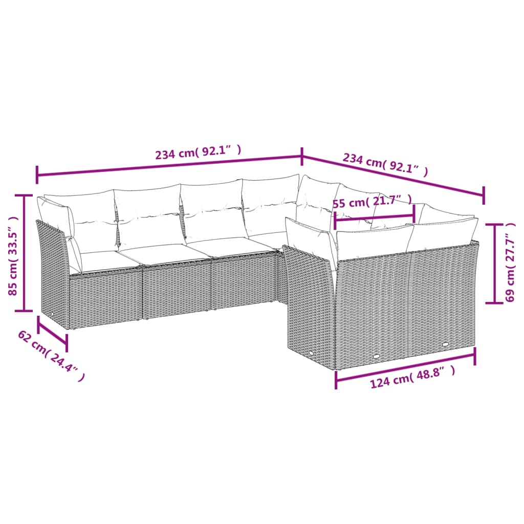 Set Divano da Giardino 8 pz con Cuscini Beige in Polyrattan | homemem39