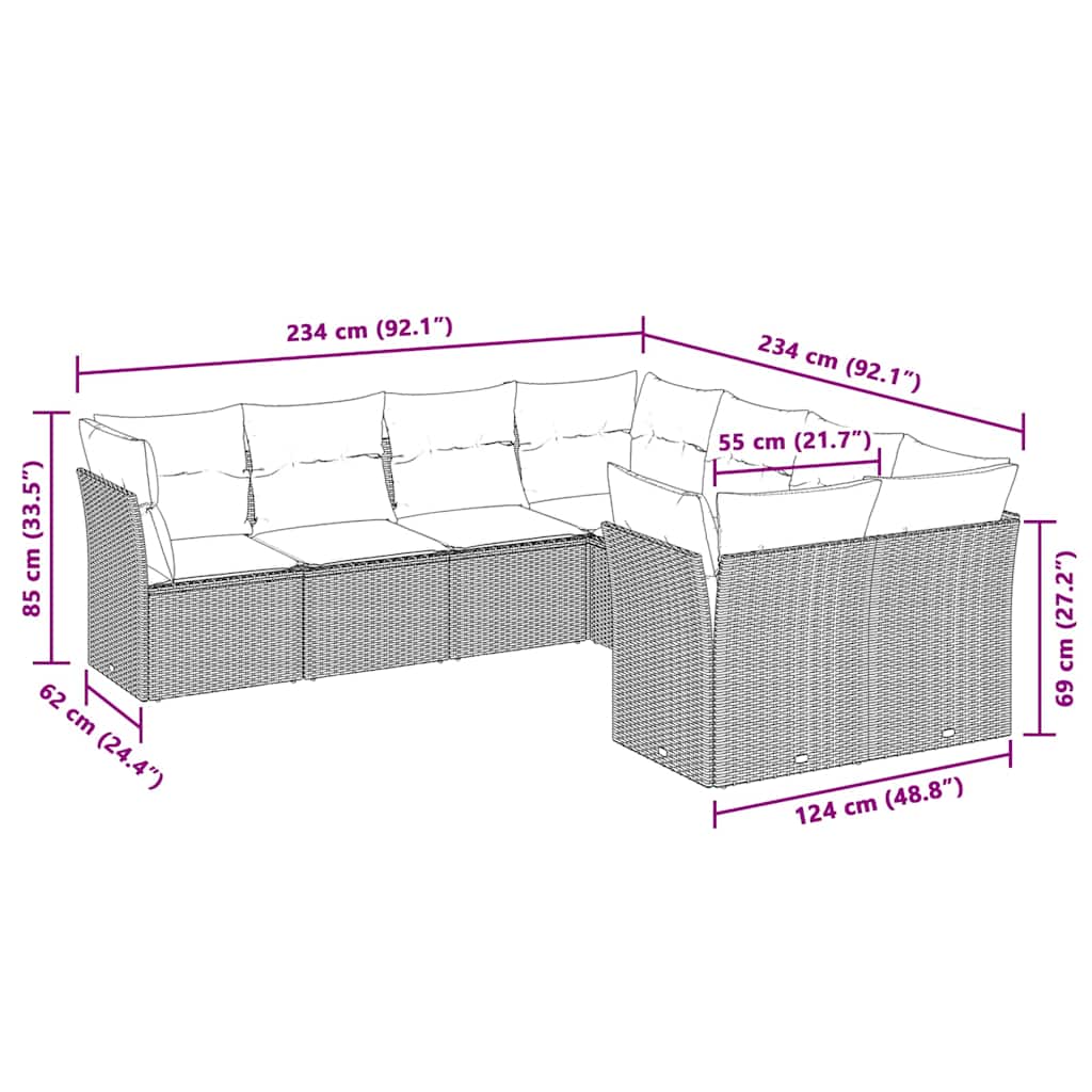 Set Divano da Giardino 8pz con Cuscini Grigio Chiaro Polyrattan | homemem39