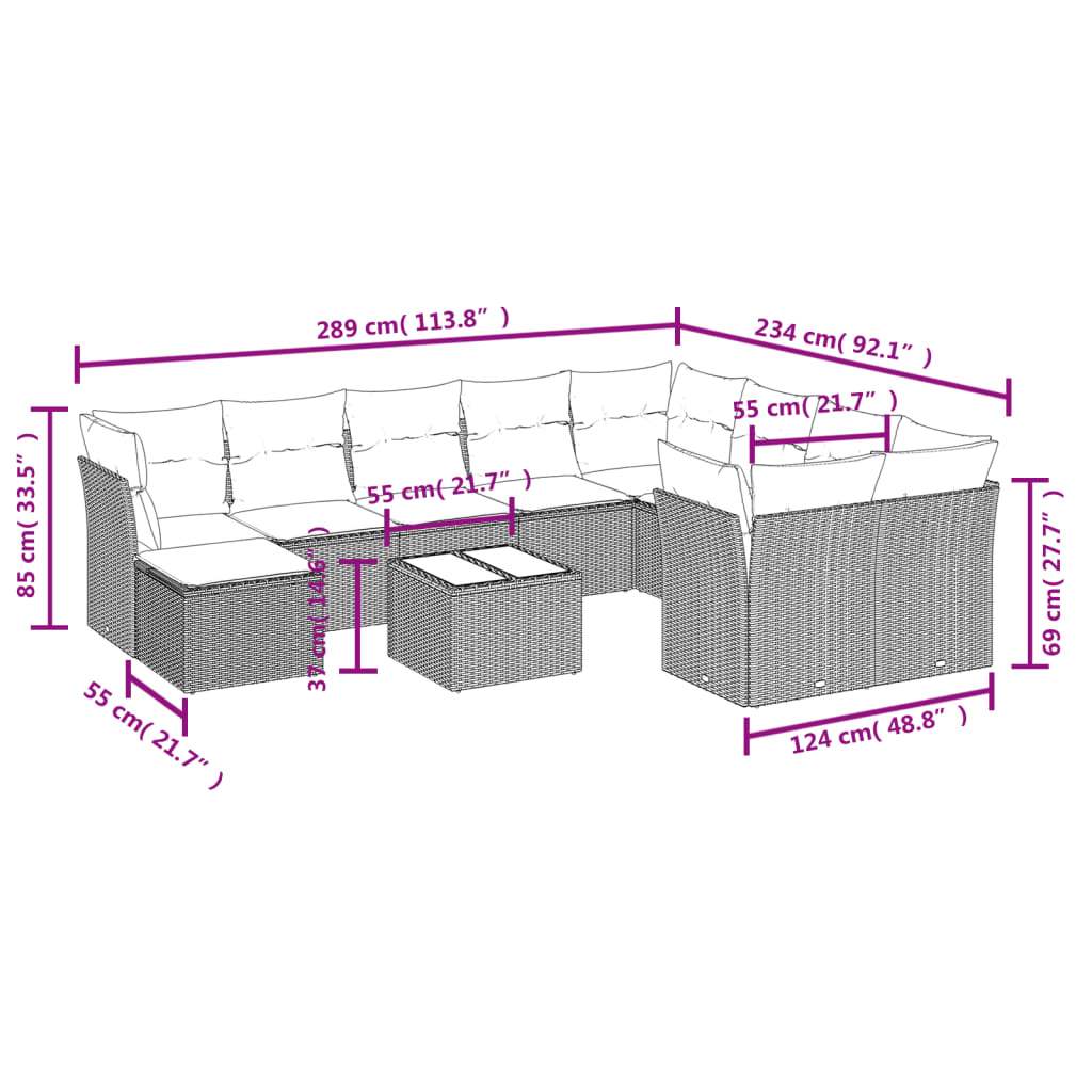 Set Divani da Giardino 11 pz con Cuscini in Polyrattan Grigio | homemem39