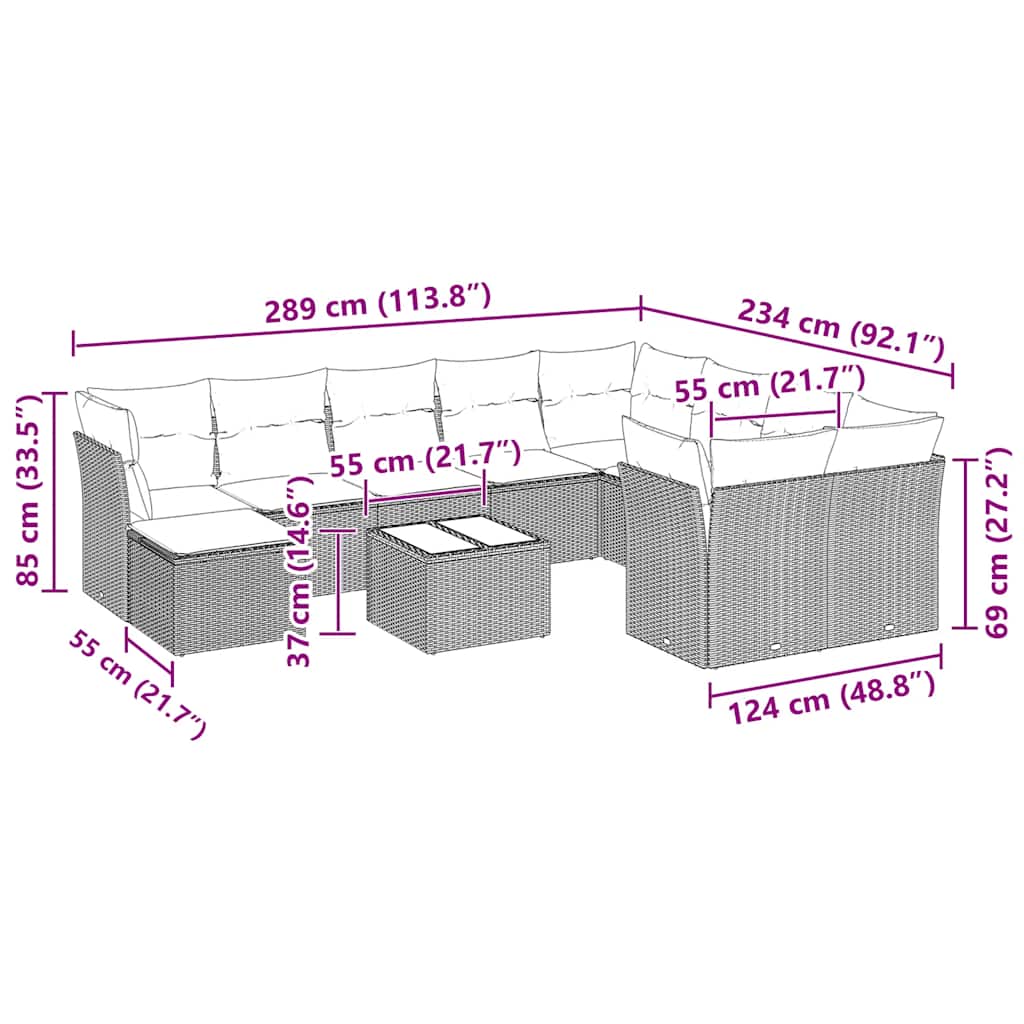Set Divani da Giardino 11 pz con Cuscini in Polyrattan Grigio | homemem39