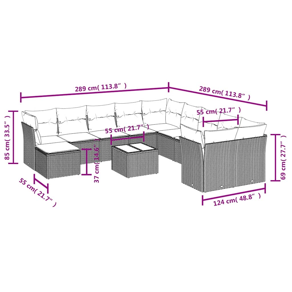 Set Divani da Giardino 12 pz con Cuscini Nero in Polyrattan | homemem39